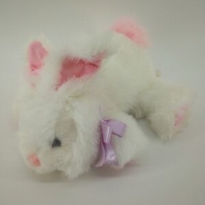 Vintage Tiger Electronics 1991 White Bunny Pink Ears Paws Purple Bow Baby Rattle